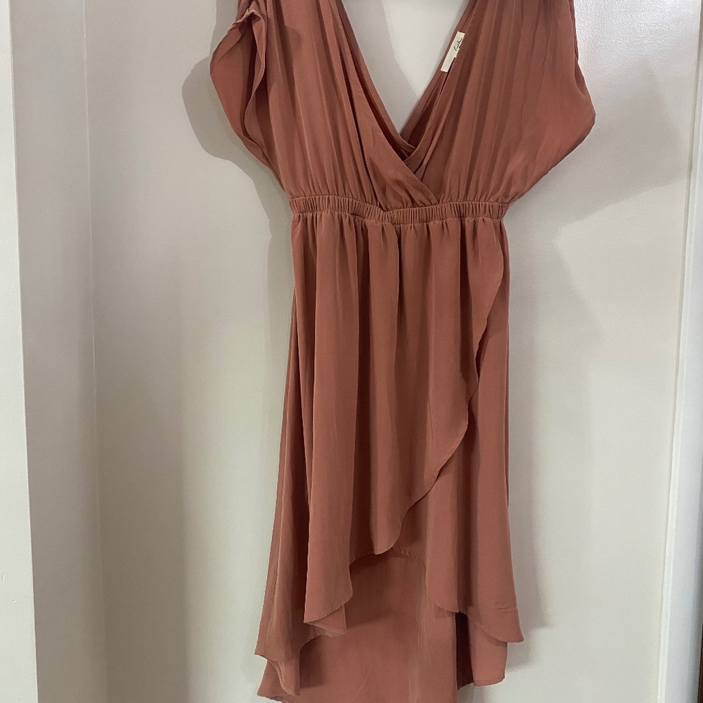 Short ruched sleeve high low midi mini dress Sz L